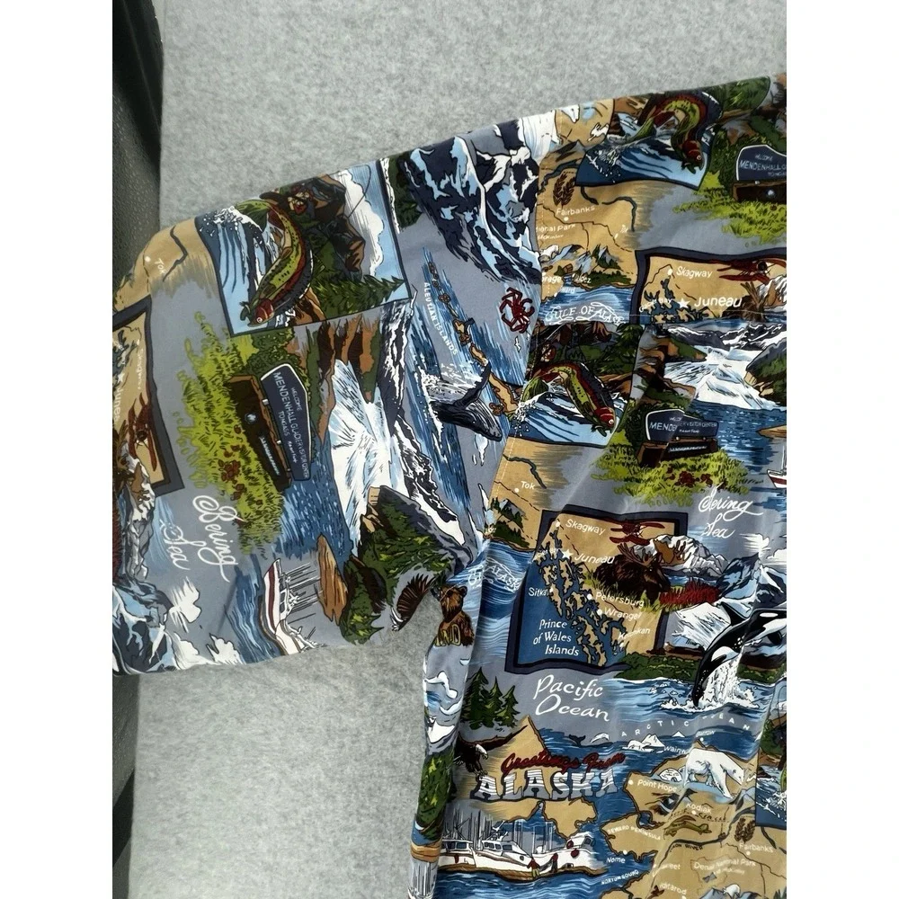 David Carey Alaska Hawaiian Shirt Mens 4XL Blue Map Print Button Up‎